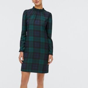 NWT J Crew Black Watch Plaid Ruffle-neck Shift Dress Size 00